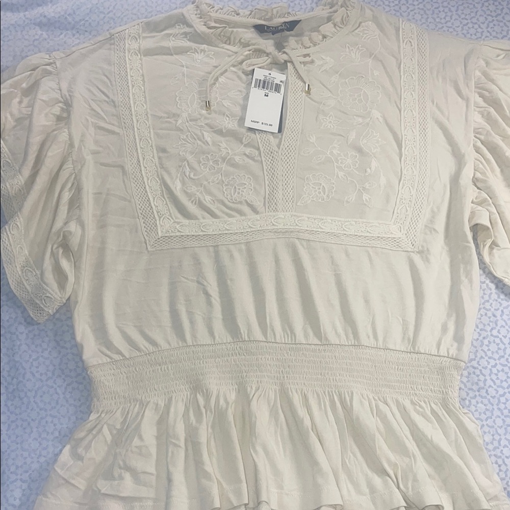 Lauren Ralph Lauren Cream Embroidered Women's size medium Top
